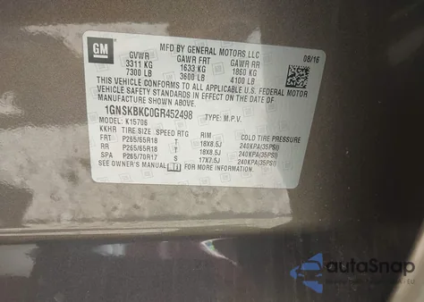 2016 Chevrolet Tahoe Lt from USA, damaged, VIN 1GNSKBKC0GR452498